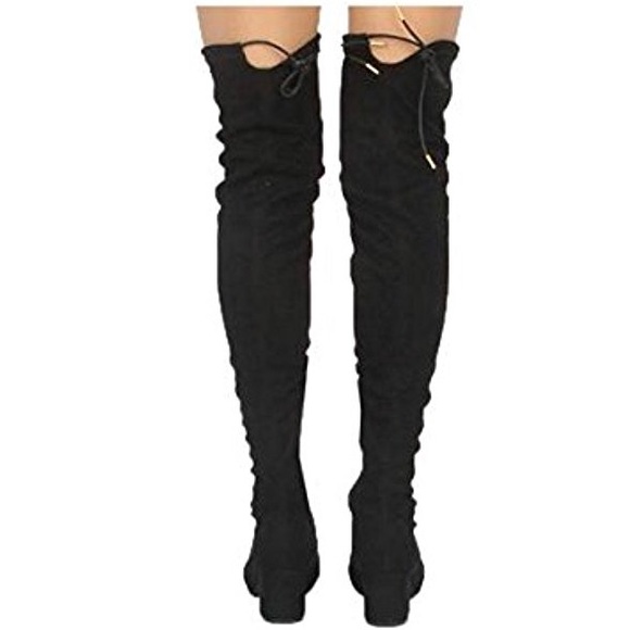 ❣️LAST 9❣️ Over the Knee Back Lace Up Boots Black - Picture 4 of 8